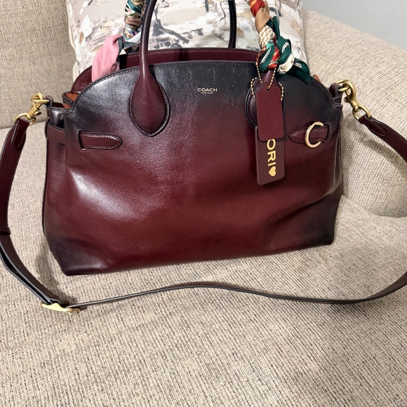 COACH, the Soft Empire 40 Leather Carryall Satchel Bag- Merlot - Picture 2 of 10